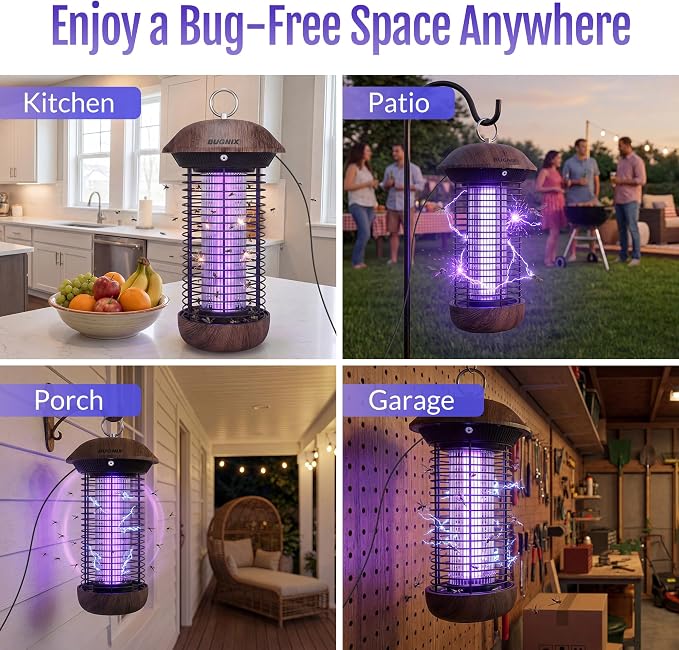 Bug Zapper Indoor Outdoor, Electric Mosquito Zapper 4200V, USB Powered Plug-in, Works with Adapter or Power Bank, No Built-in Battery, 365-395nm LED Bug Light, ABS Shell, for Home Patio Camping