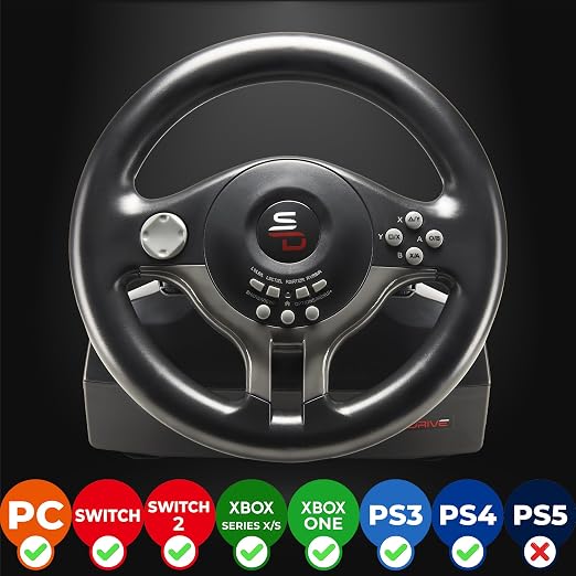 SUBSONIC - Superdrive SV250 Racing Wheel Switch 2/Switch PS4 PC Xbox Series | Steering Wheel with Pedals and Paddles - Vibration - 3 Sensitivity Modes - Diameter 22 cm, Rotation 180°