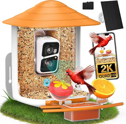 birdsnap® TUC Bird Feeder with Camera 2K HD Live with 32GB Card Auto Detect & Notify AI Identify Camera Birds Feeders Solar Powered Wireless Outdoors Backyard Gift for Mom Dad Birds Lover, 2.4G WiFi