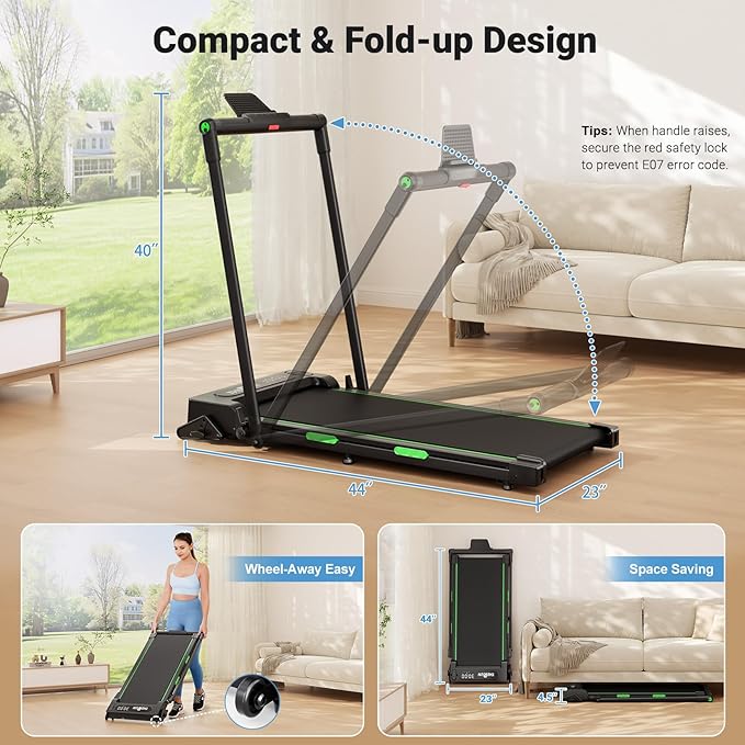 THERUN Walking Pad, 2 in 1 Foldable Treadmills for Home, 0.6-7.6 MPH, 2.5 HP Under Desk Treadmill with Handle Bar, 16" Widened Running Belt, with Remote Control & LED Touch Screen