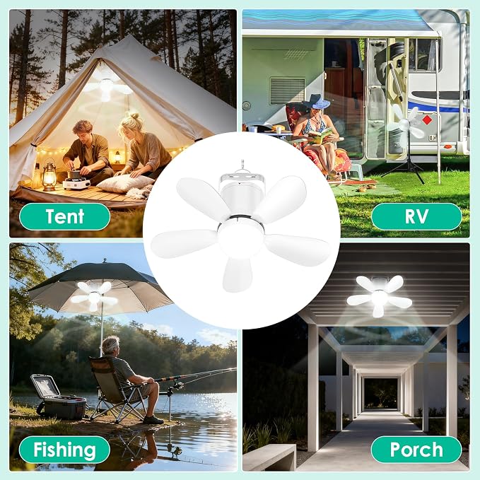 Battery Operated Ceiling Fan Light, Portable Ceiling Fan with Remote, Wireless Rechargeable Gazebo Fan Light for Outdoor, for Tent Porch Patio Camping Canopy Chicken Coop Outside