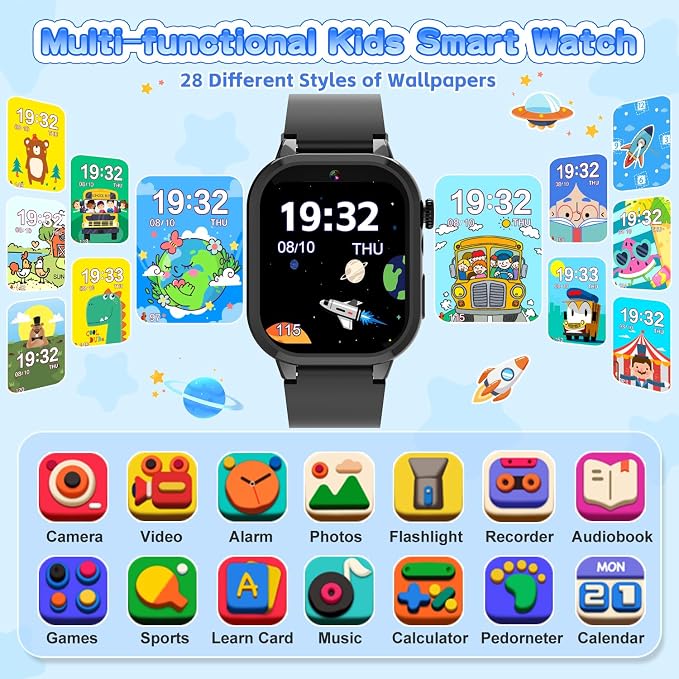 MOFGDNI Smart Watch for Kids with 39 Games, Built-in Camera, Video Recorder, Alarm, Calculator, Pedometer & Various Wallpapers – Toys for Ages 4-12 Years Old Birthday