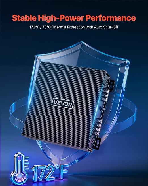 VEVOR 2 Channel Car Audio Amplifier 2 Ohm Stable Bridgeable Class A/B Full Range Stereo Amp Max Power 2 x 300W @ 4 Ohm / 2 x 600W @ 2 Ohm for Car SUV Truck Off-Road