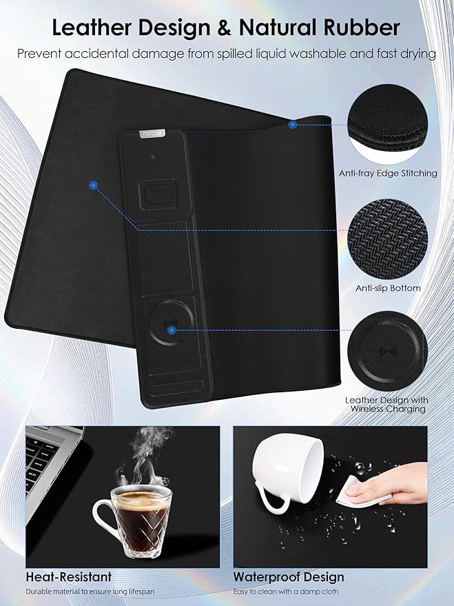 Wireless Charging Mouse Pad with Foldable Phone Holder, 15W Magnetic Fast Charging for iPhone Samsung, 31.5"x15.75" Large Desk Mat for Laptop/Keyboard, Waterproof Gaming Mousepad with Non-Slip Base