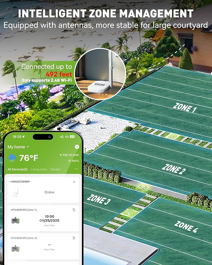 RAINPOINT WiFi Sprinkler Timer 4 Zone, 2027 New Version Outdoor Smart Water Timer for Garden Hose with Brass Inlet&Outlet, Custom Programs via APP/Voice Control (Lime Green, 4 Zone)