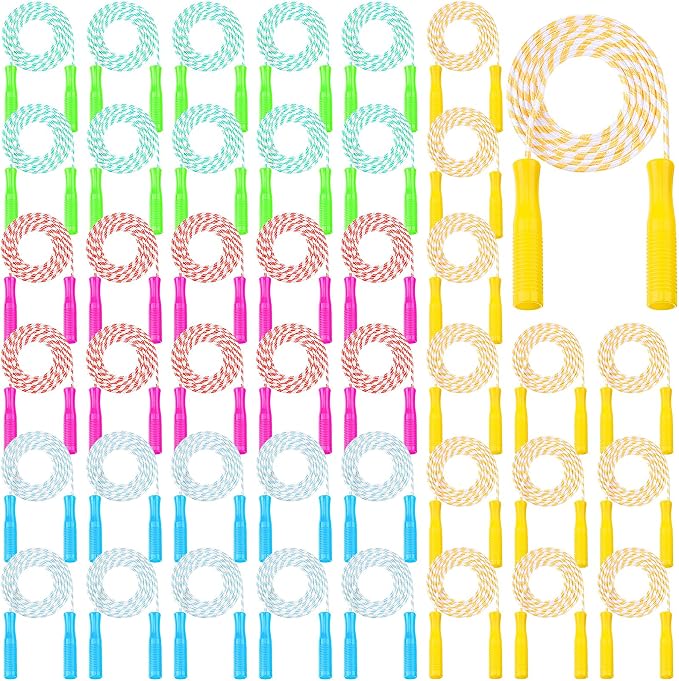 Aoriher 80 Pcs Jump Rope Bulk 7.22 ft Adjustable Stripe Skipping Rope Outdoor Exercise Fitness Equipment for Playground Activities Set, 4 Colors