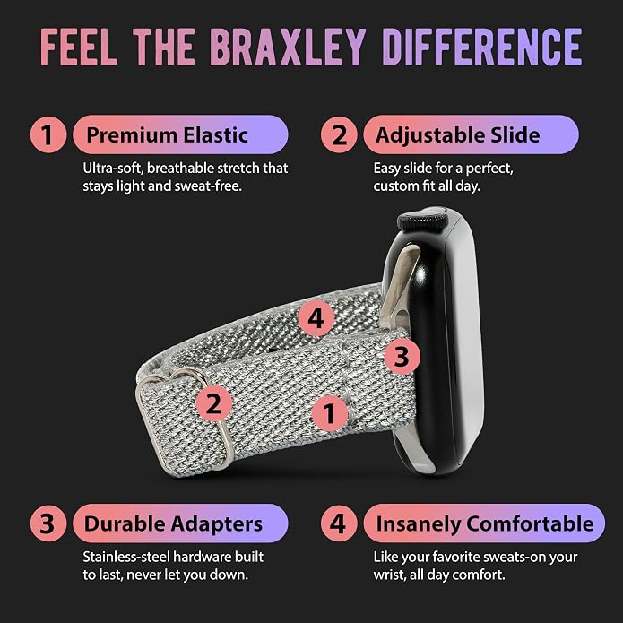Braxley Bands for Apple Watches - Stretchy and Washable - Adjustable with Apple Watch Bands for Women & Men - Compatible with Apple Watch Series SE Ultra 9 8 7 6 5 4 3 2 1