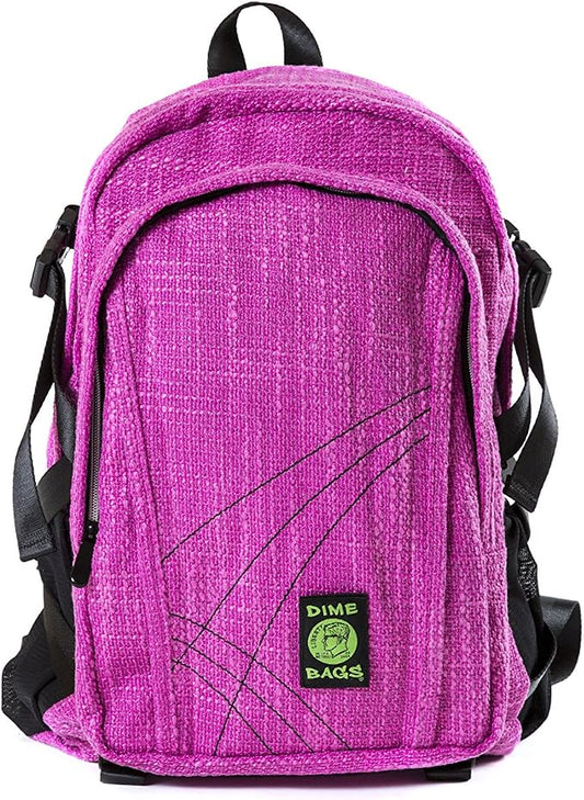 Dime Bags Backpack For Travel & School, Durable Hempster Material, 9 Storage Compartments & 2 Side Bottle Pockets, Fits 17” Laptop, Adjustable Padded Straps, Hidden Internal Pocket (Magenta)