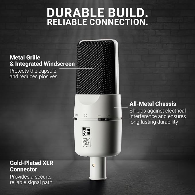 SE ELECTRONICS X1 A 2C Large Diaphragm Condenser Microphone with 100 Hz Filter & -20 dB Pad - XLR Condenser Mic for Singing & Instruments - Professional Studio Microphone for Recording (White)