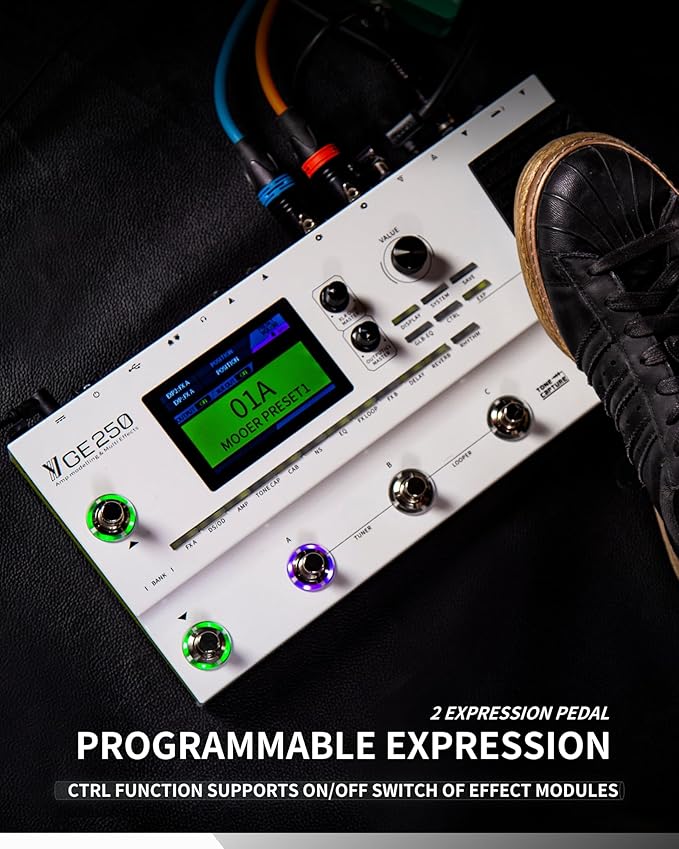 MOOER GE250 Multi Effects Processor with FX Loop, Tone Capture, MIDI Function, Global EQ, Drum Machine, Stereo Looper