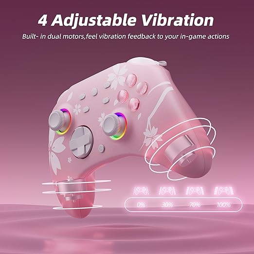 Mytrix Wireless Controllers for Switch/Switch 2, Windows PC iOS Android Steam/Steam Deck, Sakura Pink Bluetooth Controller with Programmable, Hall Effect Joysticks, Adjustable LED Light/Turbo/Vibration