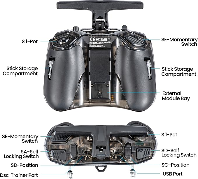 Radiomaster Pocket ELRS Remote Controller Portable Hall Gimbal EdgeTX Transmitter with LED Light for FPV Drone/RC Helicopter&Car Boats&Multirotor (Battery Not Included)