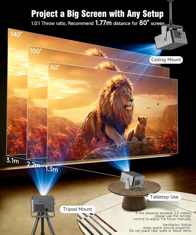 Magcubic 4K Smart Projector with WiFi and Bluetooth, 800 ANSI, TV Stick Built-in, Auto Focus & Keystone, Voice Control, 180° Rotatable Portable Movie Proyector for Home Theater Outdoor Bedroom