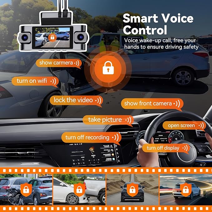 4K DashCam for Cars,4 Channel Car Dash Cam Front and Rear Inside with Voice Control,5G WiFi GPS, Night Vision, G Sensor, WDR, 24/7 Parking Mode Loop Recording ，Dash Camera with Free 128G Card Gray