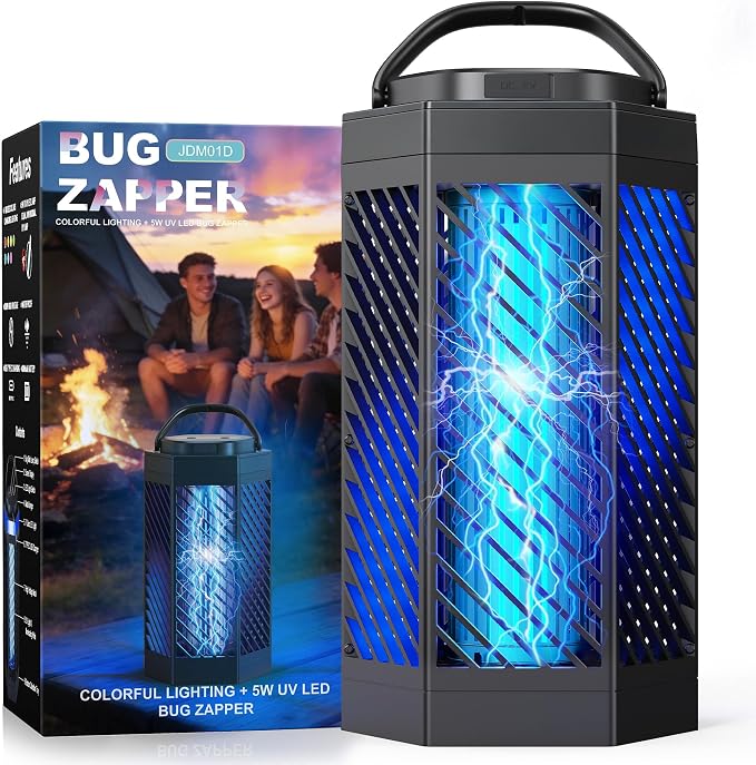Bug Zapper Outdoor Indoor, 2 in 1 Rechargeable Mosquito Zapper with 8000mAh Battery and LED Light, USB Charging Electric Fly Zapper, Portable Fly Trap Mosquito Killer for Patio Backyard, Garden
