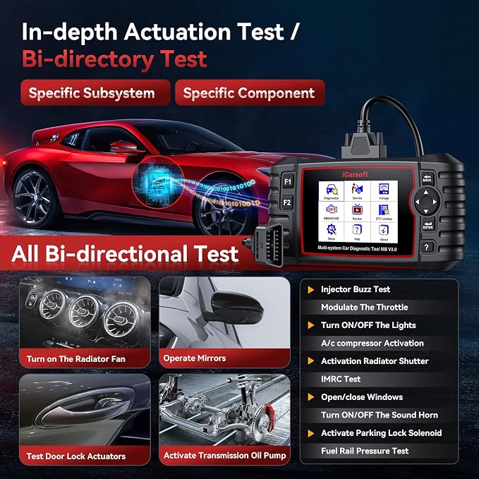 iCarsoft MB V3.0 Bidirectional Diagnostic Tool for Mercedes-Benz/Sprinter/Smart/Maybach 38+ Service All Systems OBD2 Scanner Quick Scan Battery Test Full Actuation Test Auto VIN Free Lifetime Update