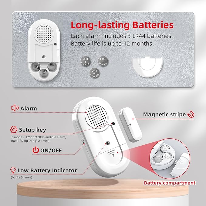Sanjie Door Window Alarms - 5 Pack,125dB,Volume Control,Window Door Open Alarm Sensors for Kids Safety/Dementia/Pool,Wireless Sensors Keep Your Home Security,Easy to Install,Long Battery Life