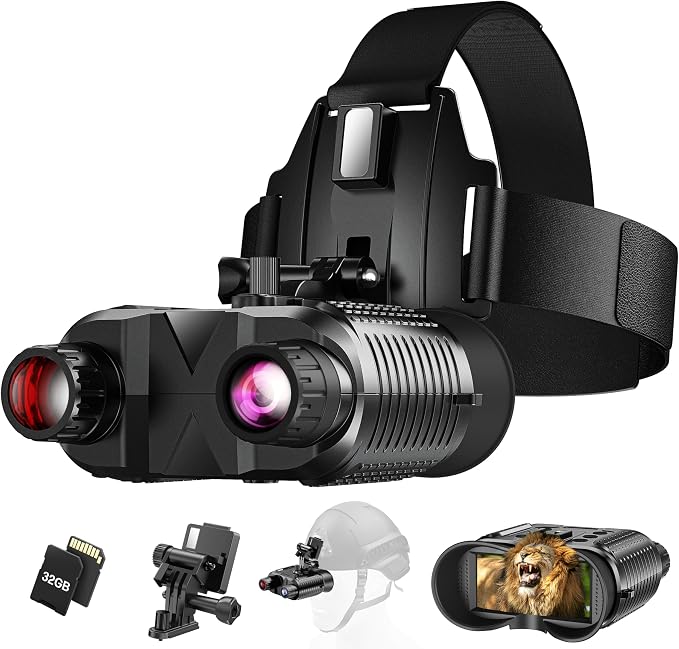 Night Vision Goggles Head Mounted, 1312FT Night Vision Binoculars Compatible with Military Tactical Helmet, Infrared Long Focus 8X Digital Zoom/32GB SD Card
