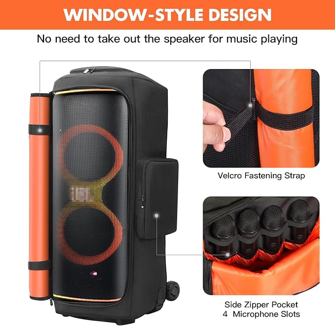 LEFOR·Z Speaker Case Compatible with JBL PartyBox 720,Bottomless Speaker Dust Cover Storage Bag Fits for JBL PartyBox 720 for Outdoor Travel,Black+Orange,Portable Cover Only(Without Wheels)