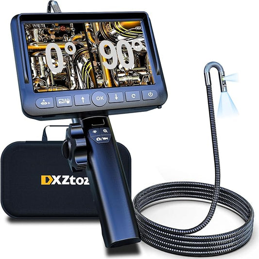 DXZtoz Dual-Lens Articulating Borescope with Light, 5-inch Engine Endoscope Inspection Camera with Articulated Snake Camera, 1080P Videoscope for Automotive Home Mechanics-5FT