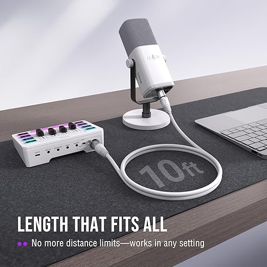 FIFINE XLR Cable 10ft, Male to Female Microphone Cable with Balanced 3-Pin Mic, Studio Quality Audio Cord for Podcasting, Streaming, Recording, Home Studio,Compatible AM8W, K688W-L9W White