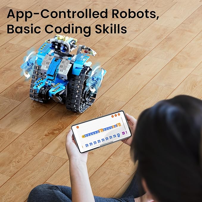 Sillbird Robot Building Kit with Remote Control STEM Gifts for Boys Ages 8-12, Coding Robotic Toys for Kids Birthday, Build 5in1 Models with 488 Pieces - Blue