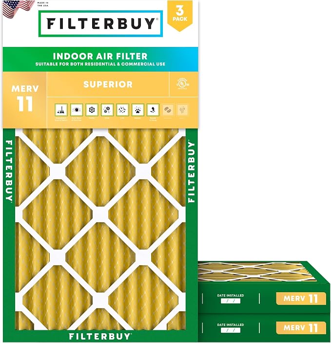 Filterbuy 18x30x2 Air Filter MERV 11 Superior Pet & Allergy Defense (3-Pack), Electrostatic Pleated HVAC AC Furnace Filters Replacement, Made in USA (Actual Size: 17.50 x 29.50 x 1.75)
