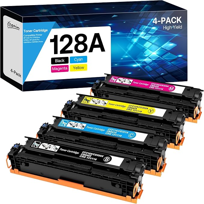 128A Toner Cartridges High Yield Compatible for HP 128A CE320A CE321A CE322A CE323A Work with HP LaserJet Pro CM1415fn CM1415fnw CP1525n CP1525nw Printer (Black Cyan Yellow Magenta, 4 Pack)