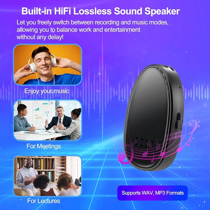 128GB (9860 Hours) Voice Recorder with DSP Triple Noise Reduction, MDalong 3072kbps MP3 Audio Recorderbuilt-in Speaker, HD Voice Activated Recorder for Work, Lectures, Interview, Black