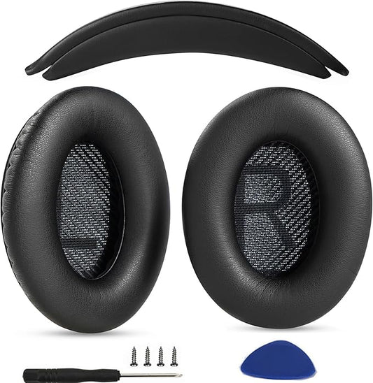 Ear Pads Cushions + Headband Replacement Earpads Compatible with Bose QuietComfort 45 QC45 35 QC35, QC35 ii Over-Ear Headphones Easy DIY Installation,Protein Leather Parts (Black Kit)