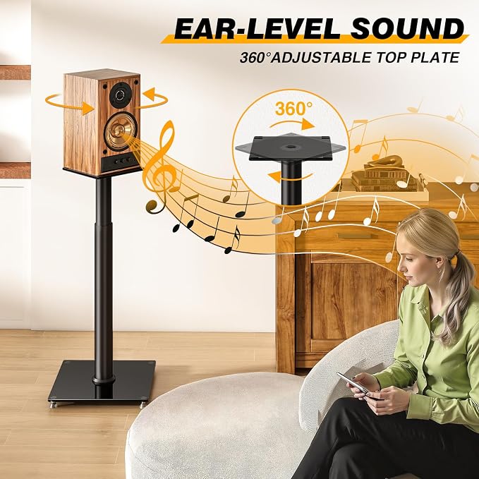5Rcom Universal Speaker Stands for Surround Sound with 360° Swivel，Height Adjustable Bookshelf Speakers Stand from 32" to 43" with Cable Management, Speaker Stands Pair with Nonslip Pad Easy Install