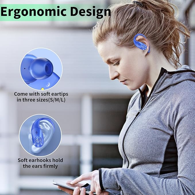 Wireless Earbuds Bluetooth Headphones 96H Playtime LED Display Waterproof Built in Mic Deep Bass Sound Secure Over Ear buds Earhooks for iPhone Android Samsung Cell Phones Sport Workout Gaming Running