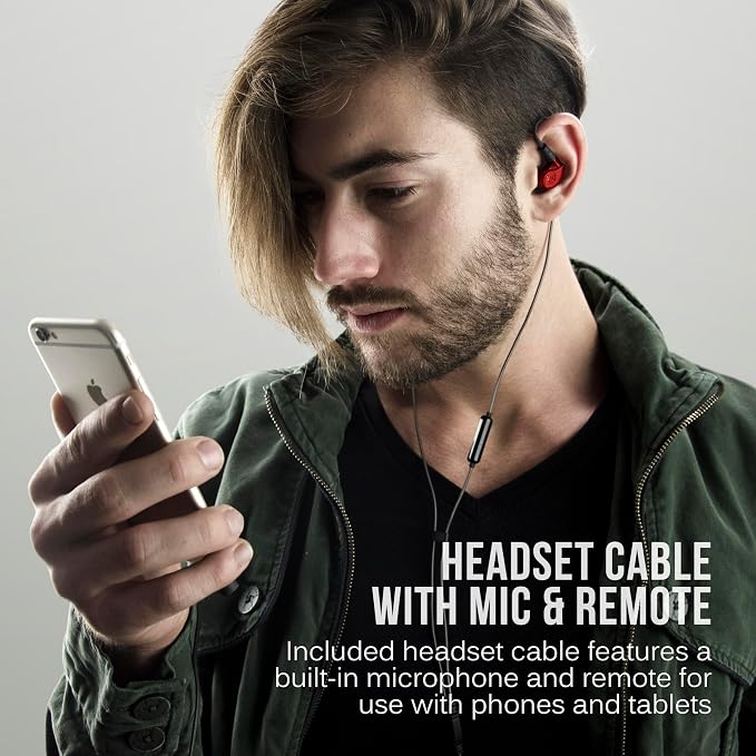 MEE audio M6 PRO In Ear Monitor Headphones for Musicians, 2nd Gen Model With Upgraded Sound, Memory Wire Earhooks & Replaceable Cables, Noise Isolating Professional Earbuds, 2 Cords Included (Red)