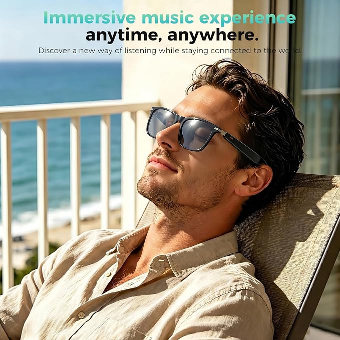 2026 AI Smart Glasses for Men & Women,AI Real-Time Translation Smart Glasses,Music Playback & Hands-Free Calls,Bluetooth Glasses with Photochromic Lenses+Blue Light Lenses+Brown Lenses
