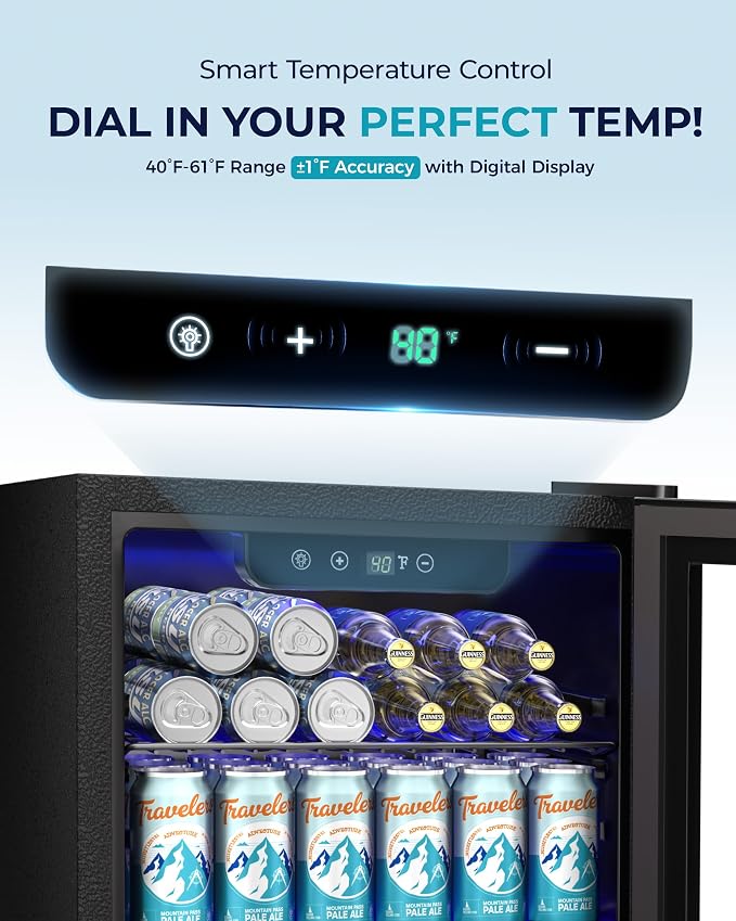 EUHOMY Beverage Refrigerator Cooler - 68 Can Mini Fridge with Glass Door for Soda, Beer, Wine, Small Refrigerator with Digital Temperature Control and Adjustable Shelves for Home Office Bar, 1.7 Cu.ft