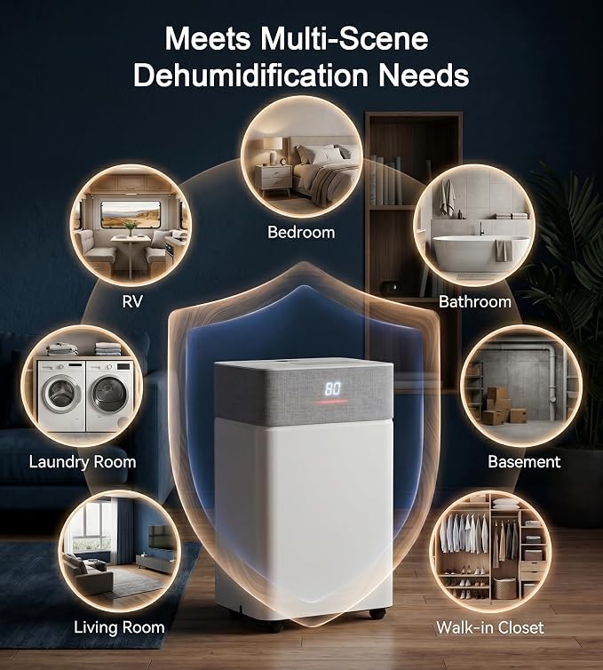 Uthfy 4000 Sq. Ft. Dehumidifier w/WiFi for Basement, Max 55 Pints/D Dehumidifiers with Drain Hose, 24-H Timer, Child Lock, Auto Defrost, Intelligent Humidity Control for Bathroom, Bedroom, Home