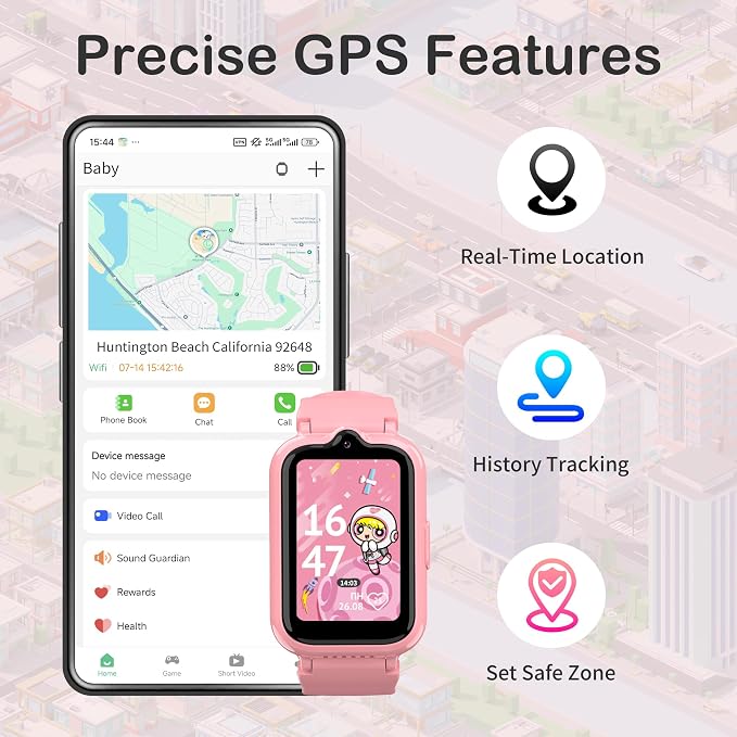 4G Kids Smart Watches Girls | GPS Watch for Kids with Video Call and Voice Chat Pedometer SOS Alarm Calculator Camera Waterproof HD Touch Screen Parental Controls, Digital Watch for Girls Age 5-12