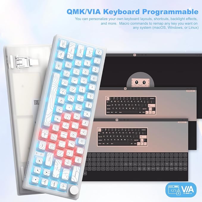 Womier 60% Keyboard Gaming, Wireless Mechanical Creamy Keyboard with QMK/VIA, Topographic Hot-Swappable BT5.0/2.4G/USB-C RGB Key Board Double-Layer Clear Keycaps for Mac/Win/Gaming (Q61 V2)