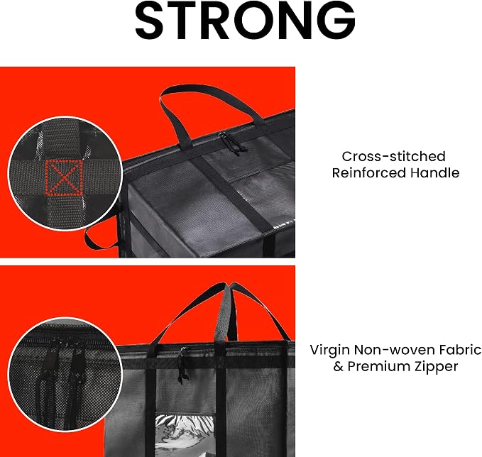 NZ home Insulated Bags for Food Delivery (3XL) Grocery Shopping Cooler Bag, Pizza Delivery, Hot & Cold Catering Tote, Reusable, Foldable & Heavy Duty (10 Pack, Black)