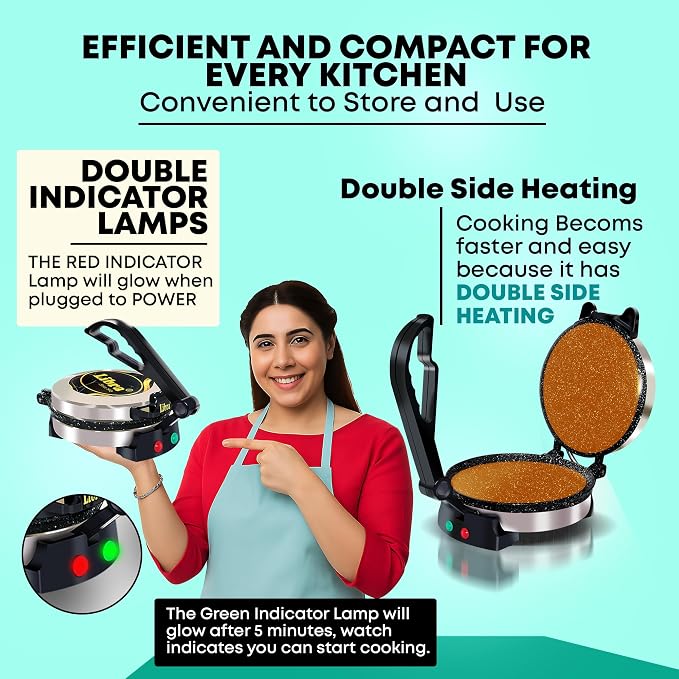 Libra Roti Maker Machine - Electric Tortilla Press with Non-Stick 8.5inch Plates and Durable Handle, Auto Temperature Control Chapati Maker Machine with Indicator Lights with 110V UL-Certified Plug