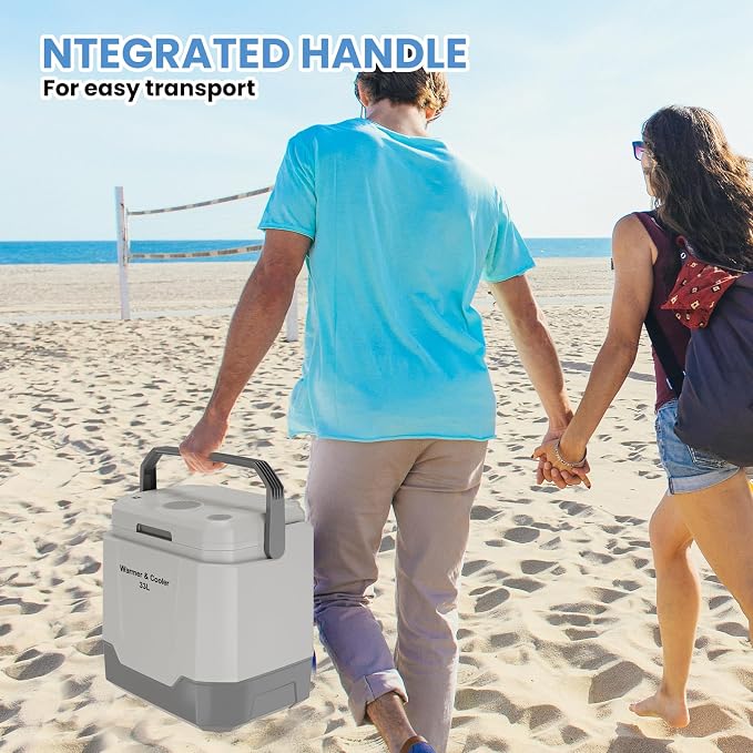 Garvee 35 Quart (33 l) Electric Cooler & Warmer, Portable Car Refrigerator with Automatic Locking Handle, 12V Car Cooler for Vehicle & Trucks, 110V AC Home Power Cord, Plug in Coolers, Grey
