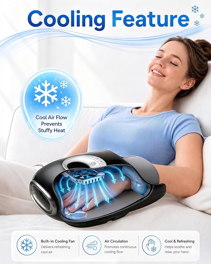 JZBRAIN Hand Massager with Heat and Compression : Full Hand & Wrist Massage, Cordless Electric Hand Massager with 6 Modes & 6 Intensities for Seniors, Office Daily Comfort & Relaxation (Black)