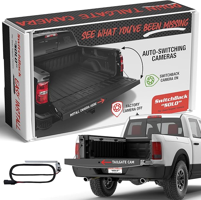 Switchback Solo Down Tailgate Backup Camera for Truck – Back Up Camera Plug & Play (Dodge, RAM 2013-2018 and 2019-2022 1500 Classic)