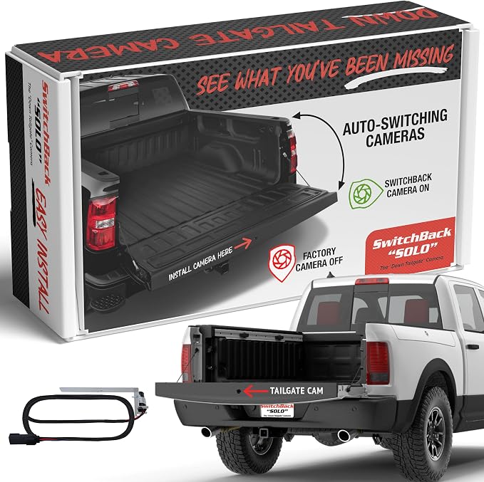 Switchback Solo Down Tailgate Backup Camera for Truck – Back Up Camera Plug & Play (Chevy, Chevy Silverado/GMC Sierra 2015)
