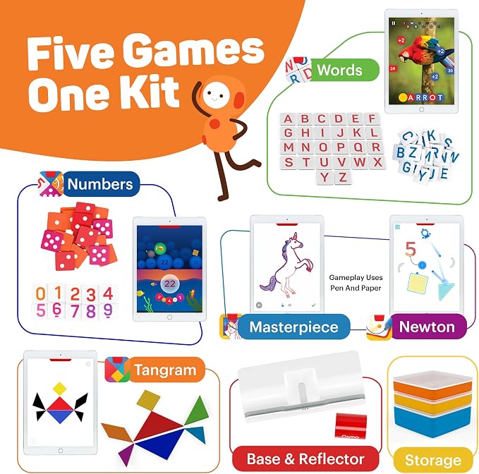 Osmo Genius Starter Kit for Kids Ages 6–10 | 5 Educational Learning Games | iPad Compatible | Educational STEM Learning System | Base Included (5 Games iPad)