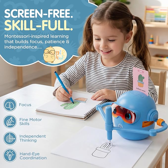 Drawing Robot for Kids, Automatic Educational Drawing Machine with Motorized Arm, 100 Drawing Cards & 16 Pens, Screen-Free STEM Learning Toy for 3 4 5 6 7 8 Year Old Boys & Girls, Rechargeable Gift