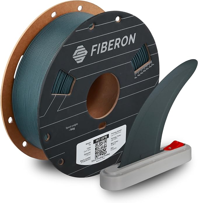 Polymaker Fiberon Dark Grey PET-GF15 3D Printer Filament 1.75mm 1KG, 15% Glass Fiber Reinforced, High Strength & Heat Resistance, Ideal for Automotive, Industrial & Functional Parts, AMS Compatible