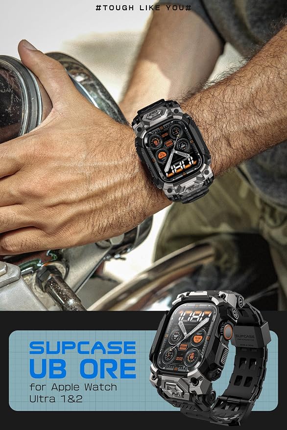 SUPCASE for Apple Watch Ultra 3/2/1 49mm Case with Band (Unicorn Beetle Ore), [Anti-Scratch] [Military-Grade Protection] Rugged Sport Men Bumper Case with Adjustable Strap Band, Black