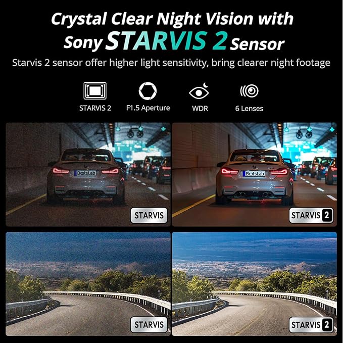 BOTSLAB 4K Dual Dash Cam Front and Rear [2026 Upgraded], STARVIS 2 Sensor, 64GB Card Included, Voice Control, 5GHz WiFi Dashcam Front and Rear Camera, Built in GPS, WDR Night Vision, 24H Parking Mode