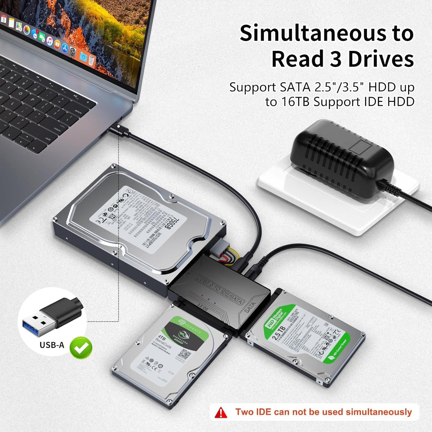 USB 3.0 to SATA IDE Adapter，Hard Drive Reader,IDE Sata to USB External Data Recovery Converter,for Universal 2.5 3.5 HDD SSD Hard Drive Disk